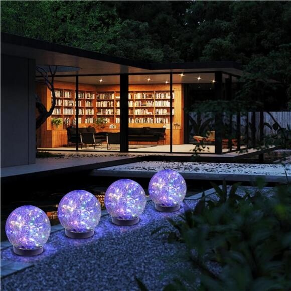 Solar Balls-Solar Garden Lights-Orbs for Outside 2 Pack Cracked Glass Ball - Picture 6 of 7